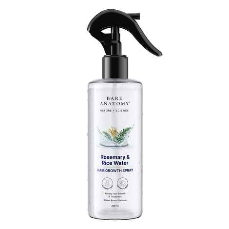 Bare Anatomy Nature x Science Rosemary Water Spray for Hair Growth & Hair Thickness with Rice Water |100% Natural Extract | Soft & Smooth Hair| Controls Hairfall| Non-Greasy & Fast Absorbing | 200 ml