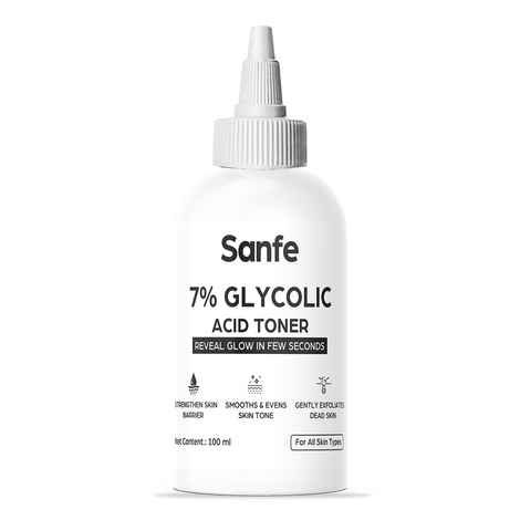 Sanfe 7% Glycolic Acid Toner | Gently Exfoliates, Even Tone, Smooths Skin, Radiant Skin, 100 ml