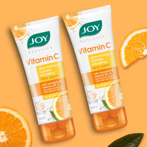 Joy Skin Brightening Vitamin C Face Wash For Oily Skin - Fades Dark Spots & Repairs Skin Barrier (100ml x 2) | Gel Based Cleanser Enriched with Vitamin C & EAnd Panthenol