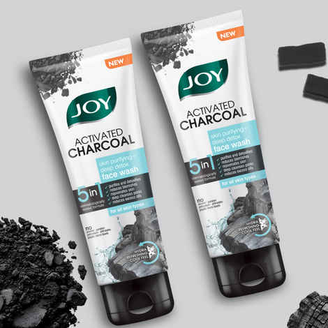 Joy Activated Charcoal Face Wash for Oily Skin 100 ml x 2 | Controls Oil & Removes Dirt & Blackheads | Fights Pollution, Reduces Acne & Pimples For a Clearer & Smoother Skin Pack of 2