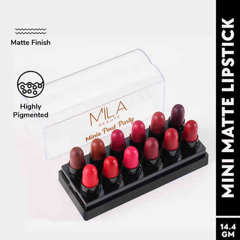 MILA BEAUTE Minis Pout Party Matte Lipstick Fits All Pocket - Set B (1.2 gm*12pcs)