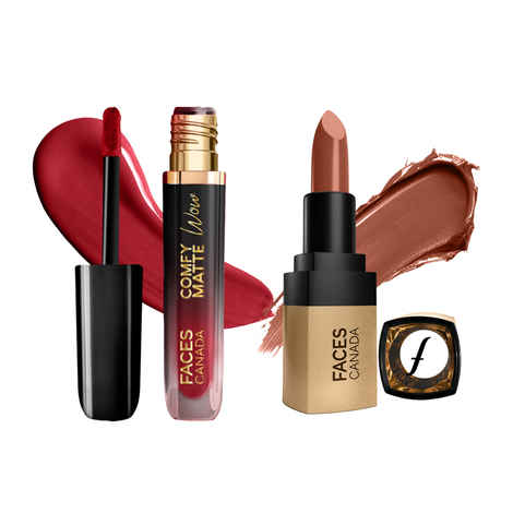 Buy FACES CANADA Comfy Matte Wow Liquid Lipstick - Maroon Maven 05 (3.8ml) & Comfy Matte Velvet Touch Lipstick - Toffee Drizzle 08 (4.2g) | One Swipe Application | Highly Pigmented |Hydrating Lips | Smooth Application - Purplle