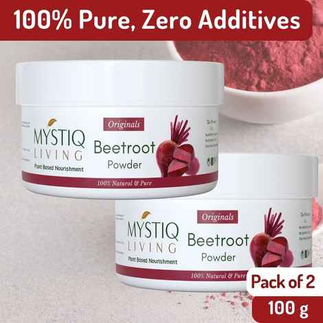 Mystiq Living Beetroot Powder for Hair Mask, Hair Growth, Beet Root Powder for Face Pack and Lips | 100% Natural and Organic | Pure & High Natural Antioxidants | Boost Energy | Additive Free and Pesticides 100 gm each (pack of 2)