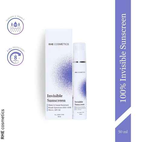 Rhe Cosmetics 100% Invisible Sunscreen-Lightweight, Hydrating With Hyaluronic Acid & Vit E-Spf 50+ (50 ml)