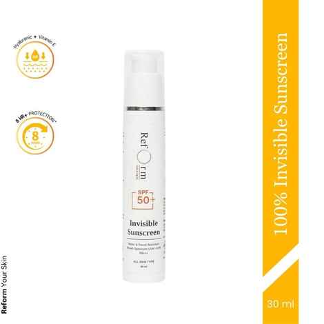 Reform Your Skin: Matte Invisible Lightweight Sunscreen Spf 50, Pa+++, No White-Case, Transparent With Niacinamide(1%), Hyaluronic Acid(1%),Vitamin C, E, Blue Light Protection | For All Skin Types | Water & Sweat Resistant(30 ml)