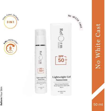Reform Your Skin Matte Lightweight Sunscreen - Spf 50, Pa+++, No White-Cast, Transparent, With Niacinamide(1%), Hyaluronic Acid(1%),Vitamin C, E, Blue Light Protection | For All Skin Types | Water & Sweat Resistant Sunscreen (50 ml)