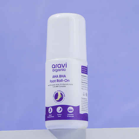 Aravi Organic AHA BHA Foot Roll-On | 5% Lactic Acid, 2% Glycolic Acid, 2% NMF Complex | Prevents Cracked Heels, Sweat & Pigmentation | All Skin Types | 50 ml