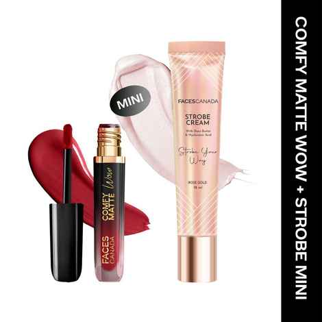 FACES CANADA Comfy Matte Wow Liquid Lipstick - Maroon Maven 05 (3.8 ml) & Rose Gold Strobe Cream (18 ml) Combo