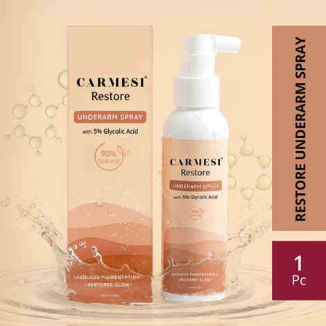 Carmesi Restore Underarm Spray With 5% Glycolic Acid, 120 ml | Reduces Pigmentation & Restores Glow | 90% Natural | Dermatologically Tested | For All Skin Types | No Aluminium or Alcohol