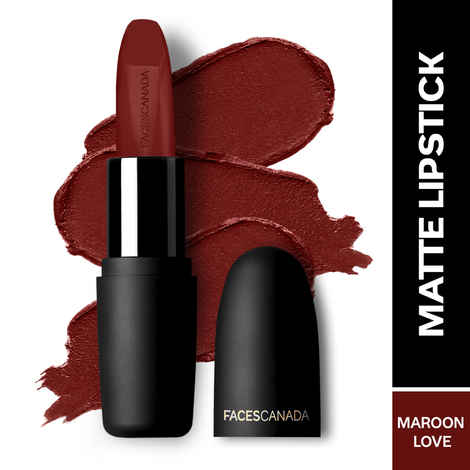 FACES CANADA Weightless Matte Lipstick - Maroon Love 06 (Maroon), 4.5 gm | Highly Pigmented Lip Color | Smooth One Stroke Glide | Moisturizes & Hydrates Lips | Vitamin E, Jojoba & Almond Oil Enriched