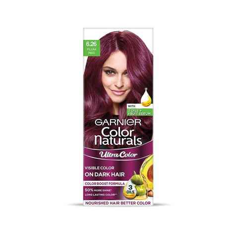 Buy Garnier, Hair Colouring Creme, Long-lasting Colour, Smoothness & Shine, Color Naturals, Shade: 6.26 Plum Red, 55 ml + 50 gm - Purplle