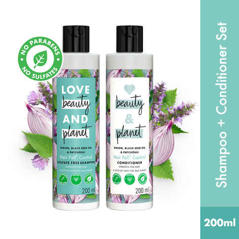 Love Beauty Planet Onion, Black Seed & Patchouli Hairfall Control Shampoo & Conditioner, 200 ml