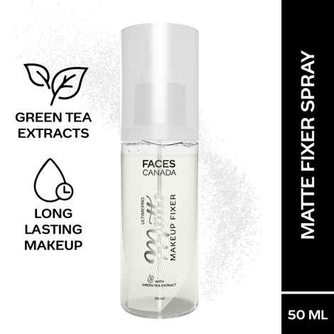 FACES CANADA Ultime Pro Matte Makeup Fixer Mini, 50 ml | Long Lasting Makeup Setting Spray | Keeps Makeup Intact | Flawless Matte Finish | Hydrates, Soothes & Refreshes Skin | Non Drying & Controls Oil