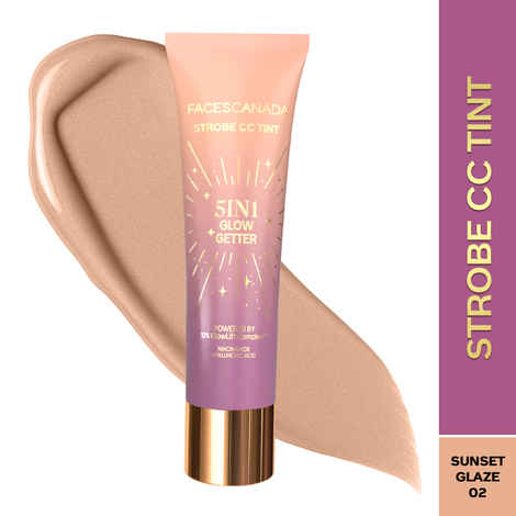 FACES CANADA Strobe CC Tint - Sunset Glaze 02, 27 ml | 5-in-1 Serum + Moisturizer + Primer + BB/CC Cream + Strobe Cream | Lightweight | Radiant Dewy Glass Skin Glow | Niacinamide & Hyaluronic Acid | For Light to Medium Skin