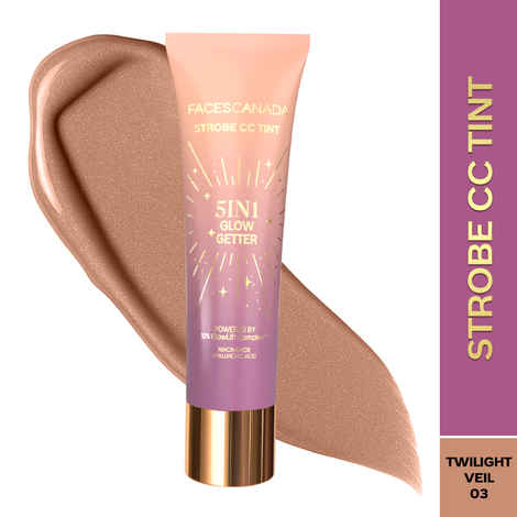 FACES CANADA Strobe CC Tint - Twilight Veil 03, 27 ml | 5-in-1 Serum + Moisturizer + Primer + BB/CC Cream + Strobe Cream | Lightweight | Radiant Dewy Glass Skin Glow | Niacinamide & Hyaluronic Acid | For Light to Medium Skin