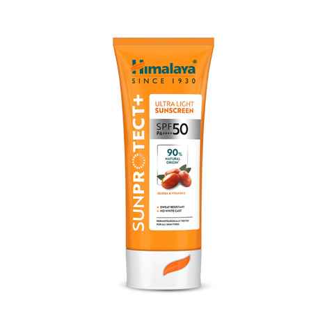 Himalaya Sun protect + | Ultra-light Sunscreen Cream | SPF 50 PA ++++ | 90% Natural Origin Ingredients | Zero White Cast | 98% Broad Spectrum Protection | Sweat & Water Resistant | For Men & Women | 50 gm