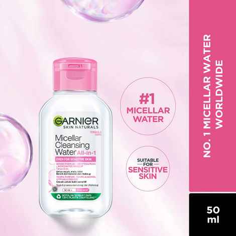 Buy Garnier Micellar Cleansing Water Trial Pack - Gentle Cleanser & Make Up Remover For Everyday Use - Suitable For Sensitive Skin, Dermatologically Tested, Vegan, For Men & Women, Remove 100% Dirt, Pollution, 50 ml - Purplle