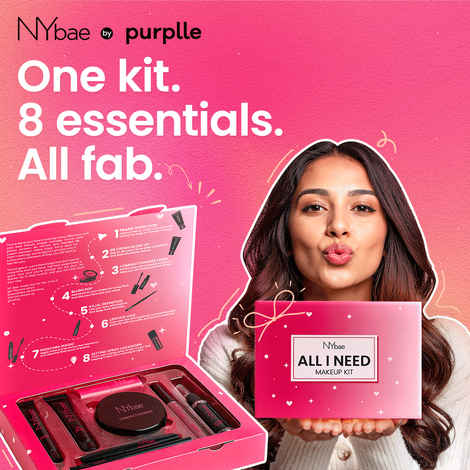 NY Bae All I Need Makeup Kit | Primer | BB Cream | Compact | Blush | Kajal | Mascara | Lipstick | Setting Spray | All-in-One 8-Step Makeup Kit | Travel-Friendly | Long-Lasting | Everyday Glam - 80 gm