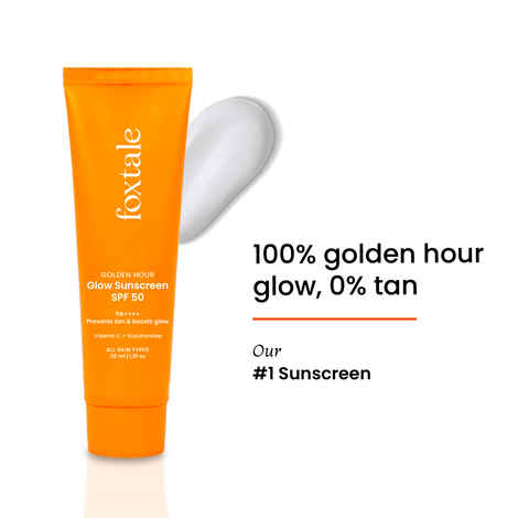Foxtale Glow Sunscreen SPF 50 PA++++ Lightweight with Vitamin C and Niacinamide | Fast Absorbing | UVA and UVB filters | Prevents Tanning | No White Cast | Non-Greasy | For Men & Women | All Skin Types – 30 ml