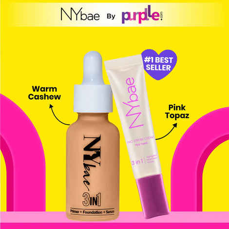 NY Bae Strobe Skin Tint Combo - Medium Skin | Strobe Pink Topaz (12 gm) | Warm Cashew Foundation 03 (30 ml)| Skin Tint | Glowy Korean Skin | Medium Skin Tone | Everyday Makeup Kit - Combo of 2
