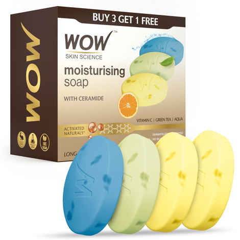 Buy WOW Skin Science Moisturising Soaps with Ceramide | Vitamin C, Green Tea, Aqua | Long-Lasting Moisturisation | Paraben-Free Soaps| 100% Vegan | Pack of 4 | 400 gm - Purplle