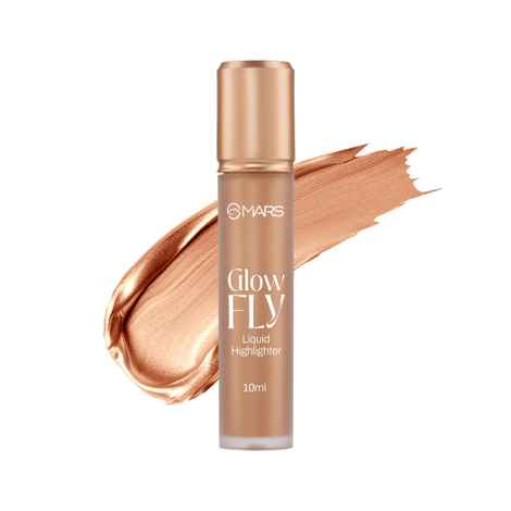 Mars Glow Fly Liquid Highlighter (10 ml) (03-Winged Gold) | Enriched With Sunflower Seed Oil | Radiant Glow | No Chunky Particles | Light-Weight & Long-Lasting | Ultra Blendable Formula