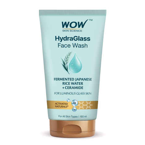 Buy WOW Skin Science HydraGlass Face Wash | Fermented Japanese Rice Water + Ceramide | For Glass-Like Skin with Refined Pores & Smooth Texture | Soap-Free Gentle Cleanser | For All Skin Types | 150 ml - Purplle
