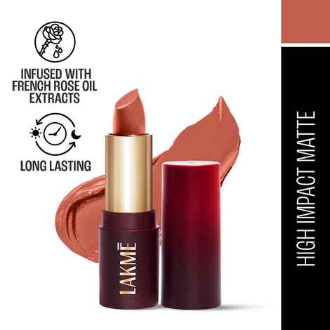 Lakme Forever Matte Lipstick, Made With French Rose Oil Extracts, Pink Blush, 4.5 gm