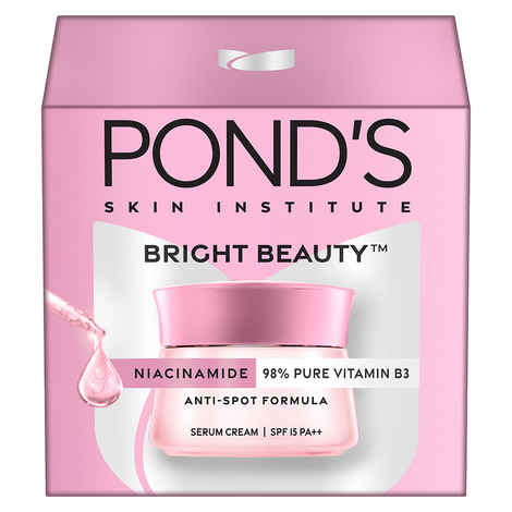 Ponds Bright Beauty Anti-Spot Serum Cream with Niacinamide and SPF 15 PA++ |Fades Dark Spots |Boosts Glow and Enhances Skin Radiance | 35 gm
