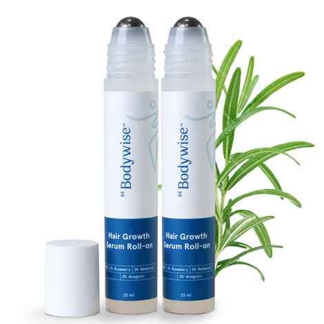 Be Bodywise Hair Growth Serum Roll On - With 3% Rosemary for New Hair Growth - Pack of 2, 25 ml each