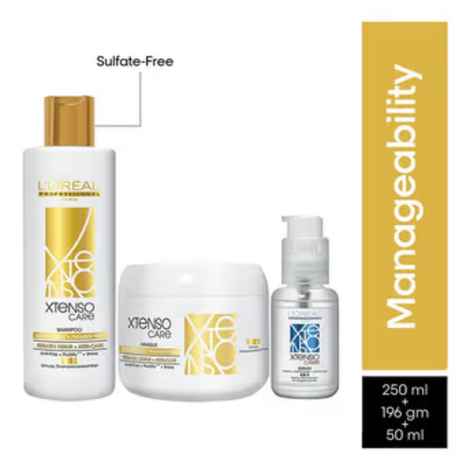 L'Oreal Professionnel Xtenso Care Sulfate Free Hair Care Regime With Shampoo 300 ml, Mask 250g And Serum 50 ml, Anti Frizz, With Keratin