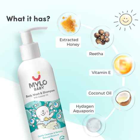 Mylo Baby Body Wash and Shampoo With Coconut oil For Cleansing Head-to-Toe 200 ml