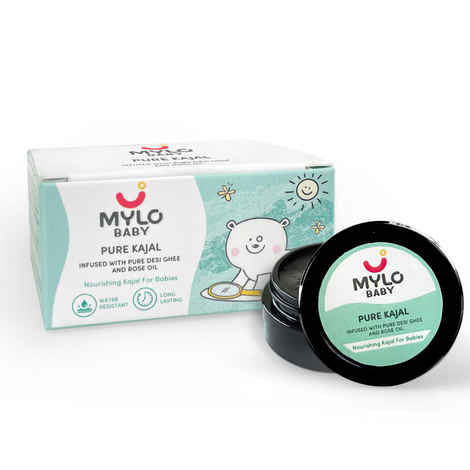 Mylo Baby Pure Kajal With Pure Desi Ghee SmudgeProof | Long Lasting | Water-Resistant | Soothes Dry Eyes 5 gm