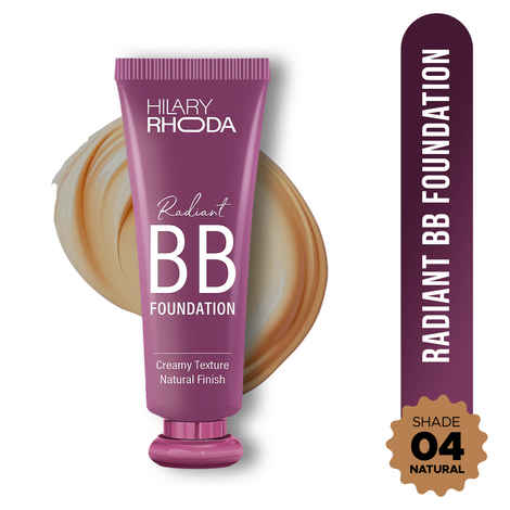 Hilary Rhoda Radiant BB Foundation | Ultra-Creamy & Lightweight Formula | 9 to 5 Stay | Hides Blemishes & Dark Spots | Blends Easily | Dewy Finish | 60 gm (Natural | Shade 04)