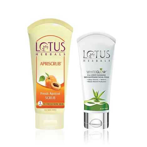 Lotus Herbals Daily Detox & Radiance Kit: Lotus Whitening Facial Foam (50 gm) + Lotus Apricot Scrub (100 gm) Combo of 2