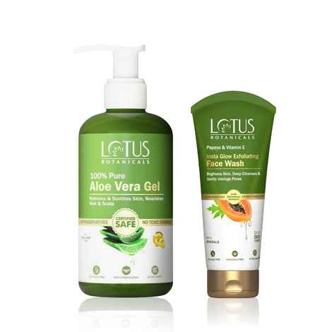 Lotus Insta-Glow & Go: Lotus Botanicals Papaya & Vitamin E Insta Glow Face Wash (100 ml) + Pure Aloe Vera Gel (200 ml) Combo of 2