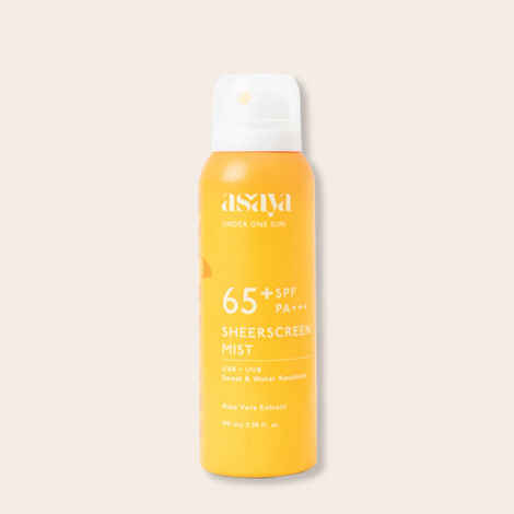 Asaya SPF 65+ Waterproof Sunscreen Spray | Broad Spectrum UVA/B Protection | Blue Light Sunscreen Protection | Matte Finish | With Aloe Vera Extract for Hydration | For Men & Women | Oily & Dry Skin | Face & Body | 100 ml
