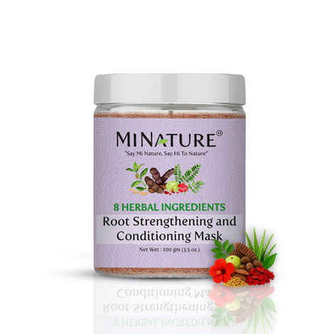 MINATURE Root Strengthening & Conditioning Mask Powder with Fenugreek, Shikakai, Neem, Amla, Hibiscus, Rose Petal, Bhringraj & Curry Leaves – 100 gm Pack for Natural Hair Care