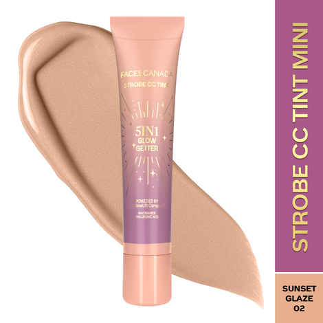 Buy FACES CANADA Strobe CC Tint Mini - Sunset Glaze 02, 18 ml | 5-in-1 Serum + Moisturizer + Primer + BB/CC Cream + Strobe Cream | Lightweight | Radiant Dewy Glass Skin Glow | Niacinamide & Hyaluronic Acid | For Light to Medium Skin - Purplle