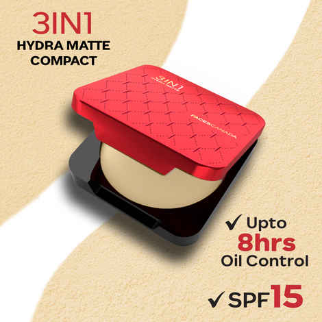 FACES CANADA 3in1 All Day Hydra Matte Compact Powder - Ivory 01, 9 gm | SPF 15 | Mattifying | Controls Oil & Sweat | Hides Dark Spots & Acne Scars | Buildable Coverage | Lightweight | Blends Easily