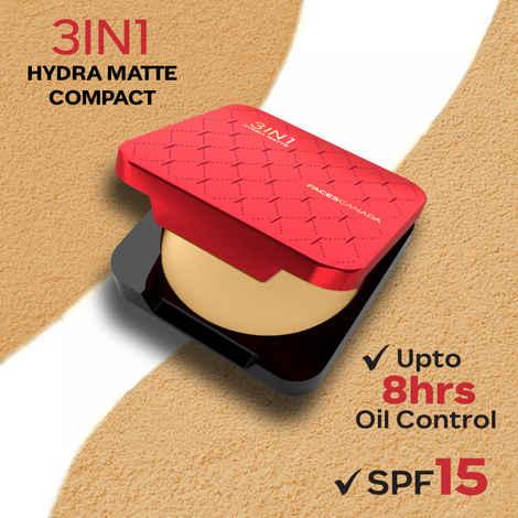 FACES CANADA 3in1 All Day Hydra Matte Compact Powder - Tan 06, 9 gm | SPF 15 | Mattifying | Controls Oil & Sweat | Hides Dark Spots & Acne Scars | Buildable Coverage | Lightweight | Blends Easily