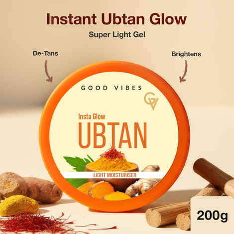 Good Vibes Ubtan Super Light Gel Moisturiser | With Hyaluronic Acid & Niacinamide | Lightweight Hydration & Bright Glow | De-Tans & Evens Skin Tone | Brightens Dull, Uneven Skin | Non-Sticky Daily Moisturiser for All Skin Types – 200 gm