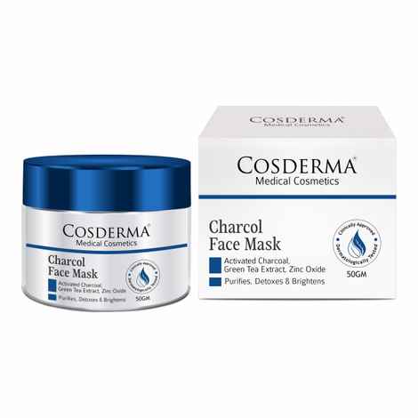 Cosderma Charcoal Face Mask with Green Tea Purifies and Detoxifies the Skin, Preventing Blackheads and Reducing Hyperpigmentation 50 gm