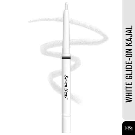 Seven Seas Glide On Color Kajal - White (0.35 gm) Waterproof and Smudgeproof | All Day Revolving Kajal | Non Transferable and Long Lasting Stay up to 24 Hours