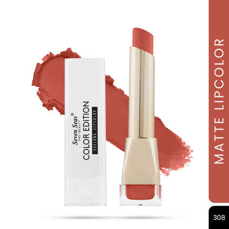 Seven Seas Color Edition Matte Lipstick - 308 (3.5 gm)| Highly Pigmented | Long Lasting | Waterproof | Smudgeproof | Single Coat Application | Lipstick for Women