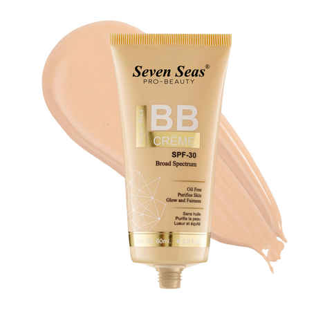 Seven Seas BB Creme - 02 Skin (60 ml) | Broad Spectrum Liquid Foundation for Face Makeup | With SPF-30 | Full Covergae | Oil Free Foundation