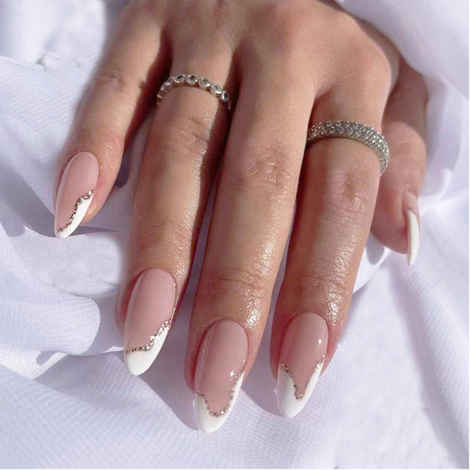 Secret Lives acrylic press on nails artifical designer fake nails extension transparent with golden glitter design 24 Pc set with manicure kit