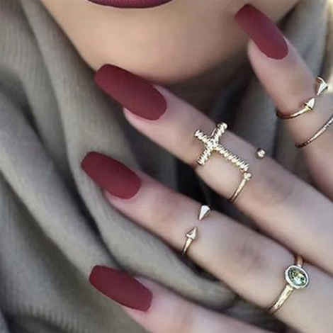 Secret Lives acrylic press on nails designer artifical nails extension maroon matte 24 Pc set with glue sheet