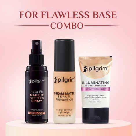 Pilgrim Glow Getter Makeup Prep Kit – Foundation (30 ml) Setting Spray(60 ml) & Illuminating Moisturizer(30 ml)| Lightweight & Skin-Loving Formula |Rakhi Gift|Gift Hamper |For All Skin Types - Combo of 3