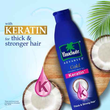 Parachute Advansed Gold Keratin Coconut Hair Oil | Thick & Smooth Hair| No Paraben or Silicone | 300 ml